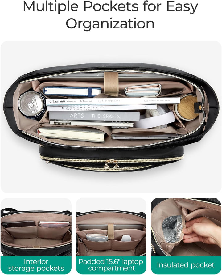 BAGSMART Lehrertasche 15.6 Zoll Laptoptasche Damen Gesteppt Arbeitstasche mit Datei-Organizer Aktent