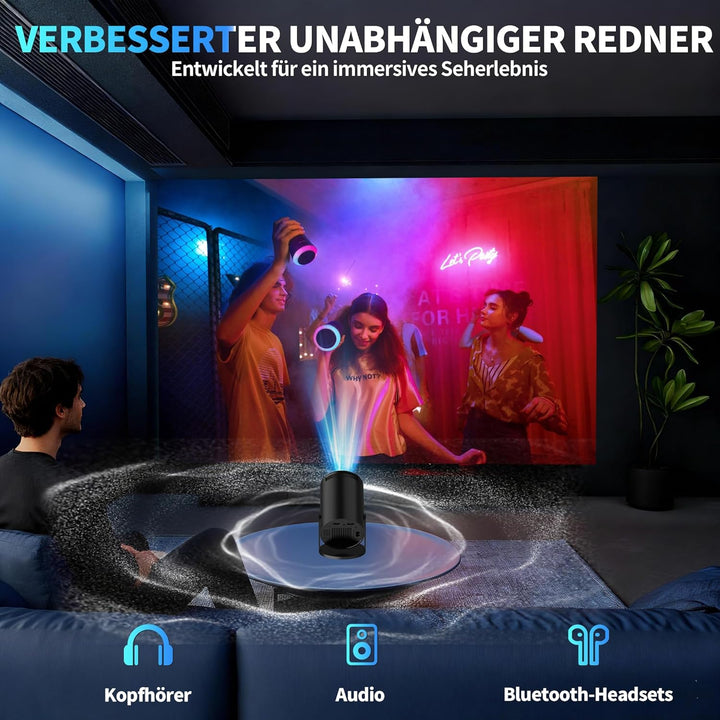 Mini Beamer Unterstützt 4K 1080P 2026 Neuer Tragbarer Projektor mit 5G WiFi 6 und BT 5.4 Beamer Klei