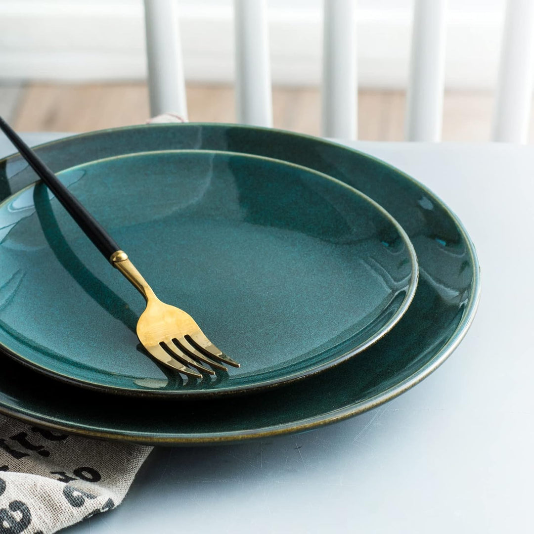 UNICASA Porzellan Tellerset, Grosse Salatteller Vintage Grün - 20 cm, Speiseteller Set 4-tlg Geschir