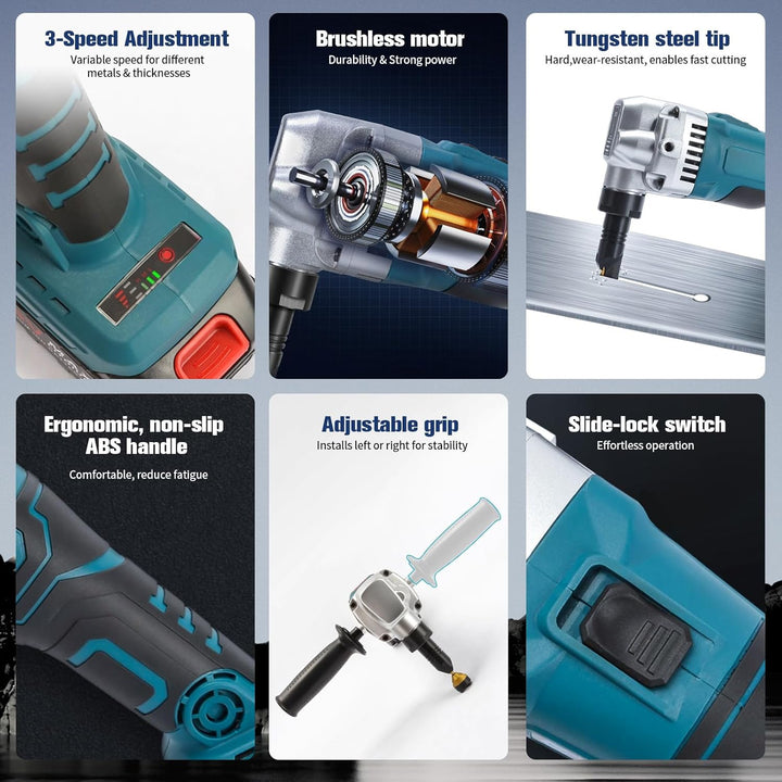 Blechknabber Kompatibel mit Makita 18V – Kabellose Blechnibbler mit 360° Drehbarem Knabberkopf und E