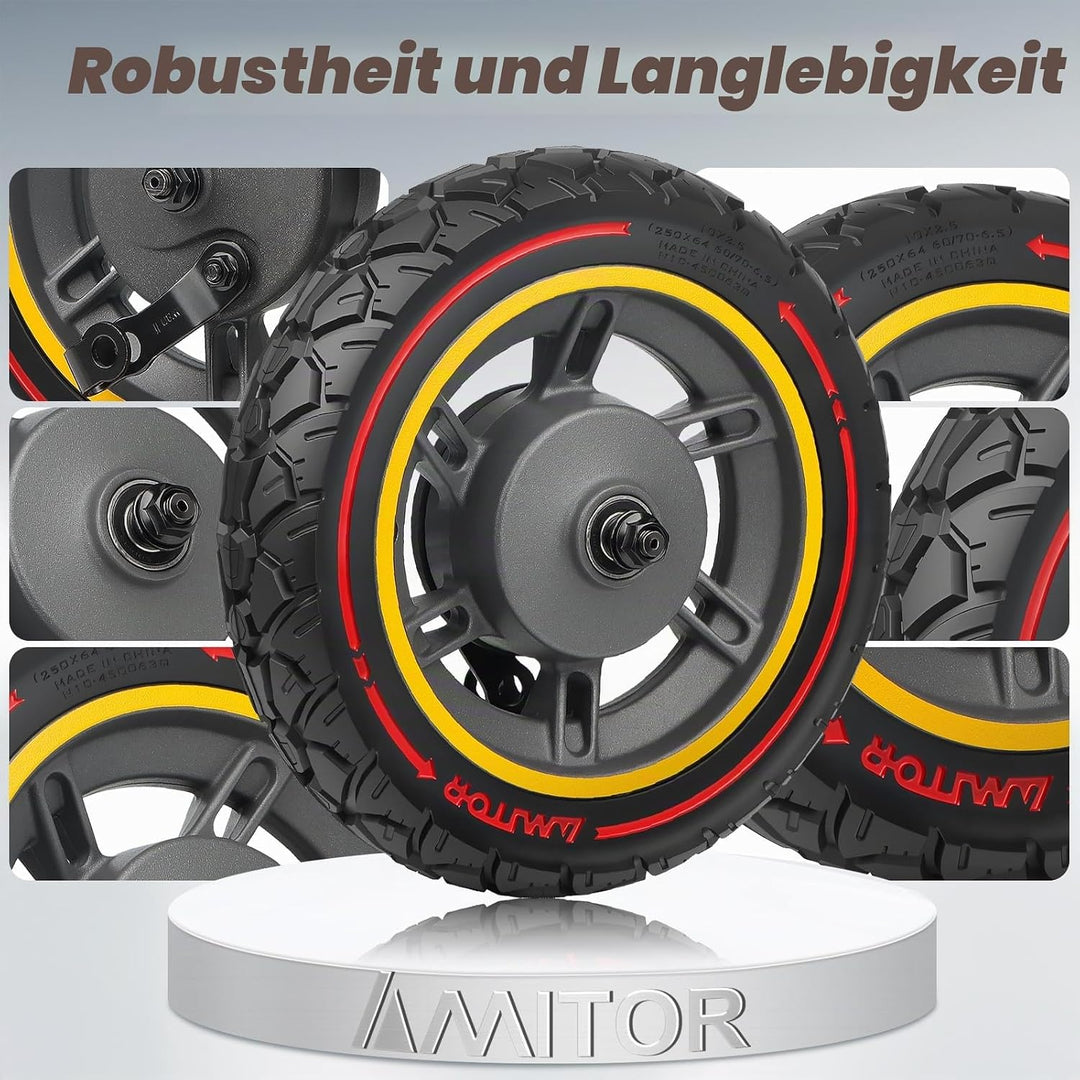 für Ninebot MAX G30 Vorderrad Komplettrad mit 60/70-6.5 Reifen Vollgummi, All-in-One 10x2.50-6.5 Vol
