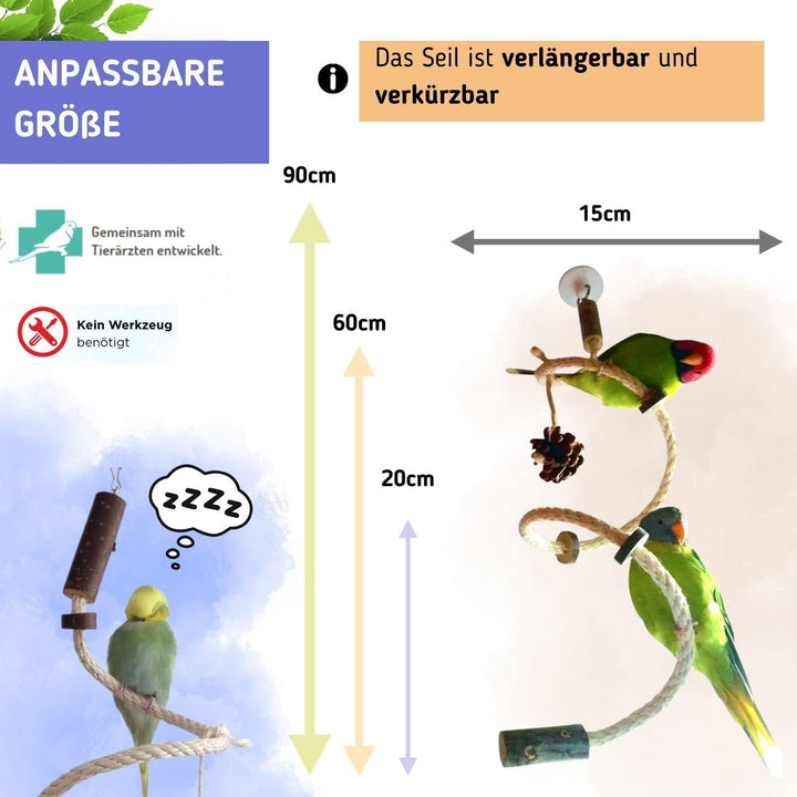 Vogelgaleria® handgemachtes Wellensittich Spielzeug | Kletterspirale mit Natur Knabberringen für Vög