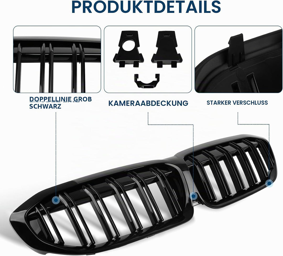 DOCAS Kühlergrill für 3er G20 G21 2019-2022 Nieren Doppelsteg Sport Glanz Schwarz 3er G20 G21 2019-2