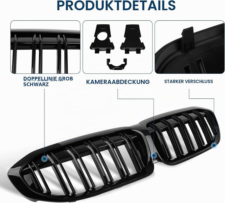 DOCAS Kühlergrill für 3er G20 G21 2019-2022 Nieren Doppelsteg Sport Glanz Schwarz 3er G20 G21 2019-2