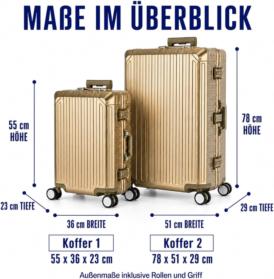 Travelhouse Tokyo Alu Reisekoffer Champagner S-55cm &amp; XL-78cm Hartschalenkoffer Reise Trolley Koffer