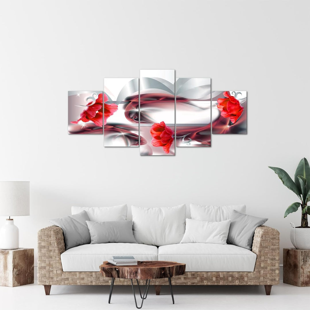 Runa Art Bild Wohnzimmer Schlafzimmer Blumen Tulpen 5 Teilig Abstrakt Grau Rot Wandbilder auf Vlies