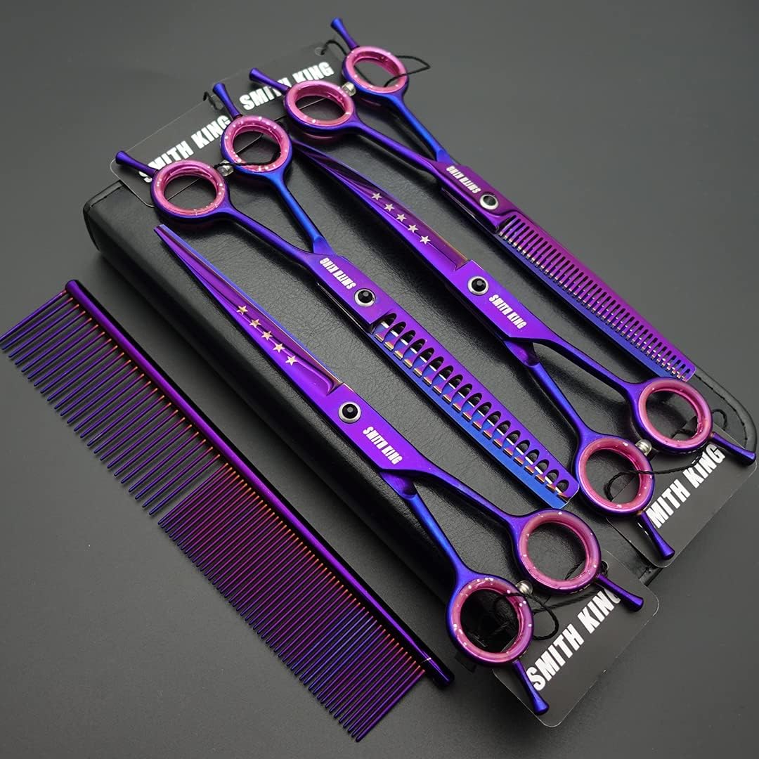 7,0 Zoll Professional Dog Grooming Scissors Set Gerade & Ausdünnen & Gebogen & Chunker & Kamm 5 Stüc