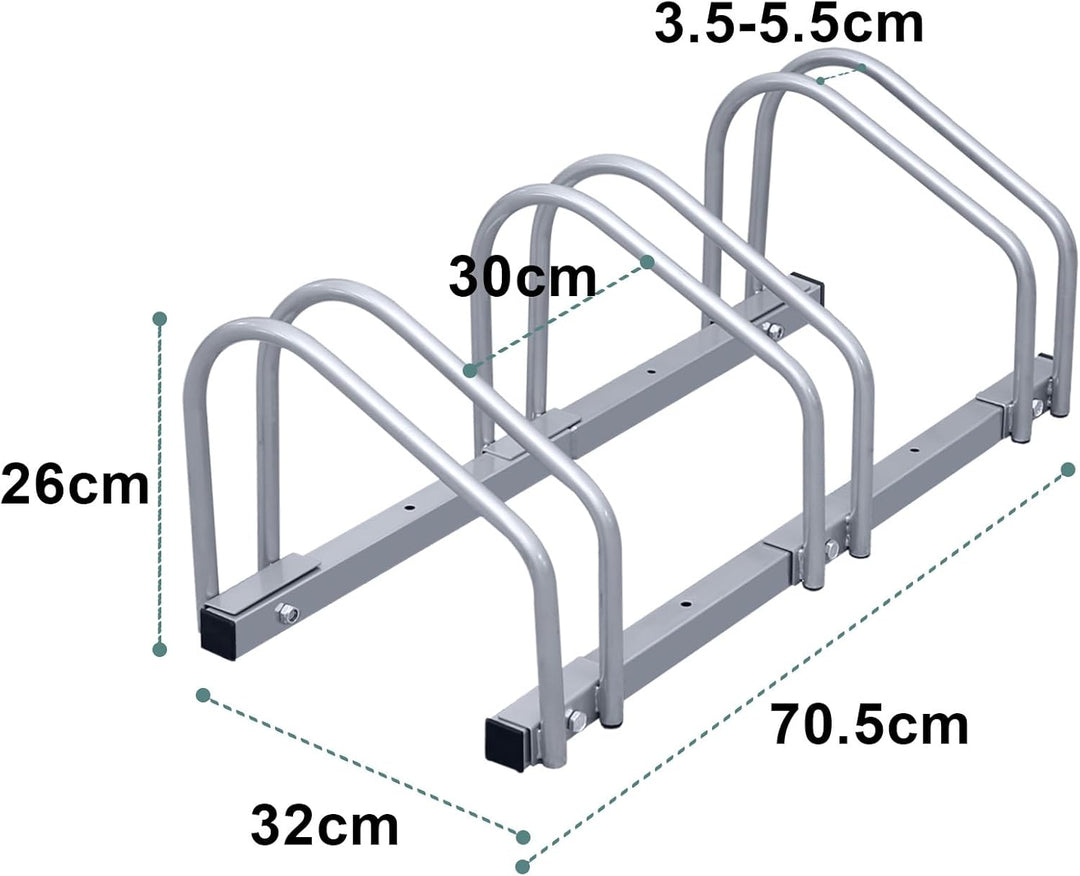 Fahrradständer Boden für 3 Fahrräder, 30cm Radabstand 35-55mm Reifenbreite rostfreier Stahl selbstsi
