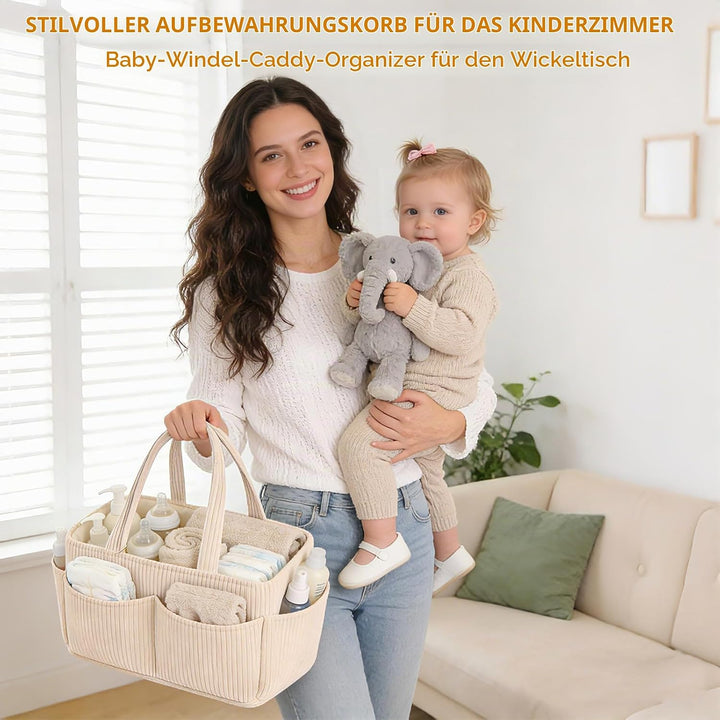 Wickelkorb Cord für Wickeltisch,Baby Windel Caddy Organizer mit Wechselbaren Fächern,Stilvoller Aufb