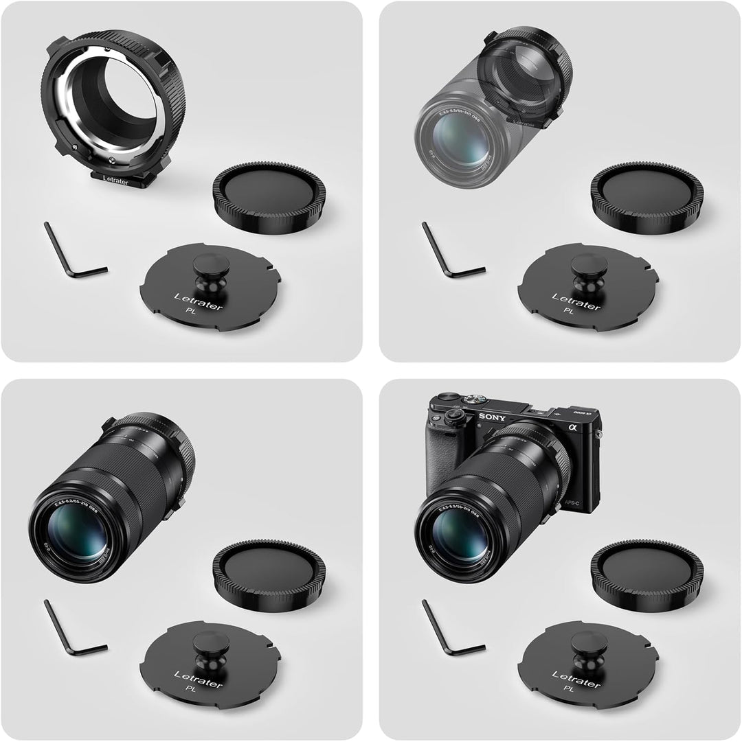 Letrater PL Objektivhalterungsadapter, PL auf Sony E/NEX Mount Kameras A7S3/FS7/5/FX9/A7R4/R3/a Seri