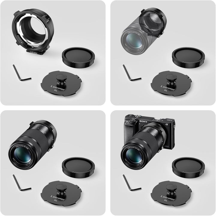 Letrater PL Objektivhalterungsadapter, PL auf Sony E/NEX Mount Kameras A7S3/FS7/5/FX9/A7R4/R3/a Seri