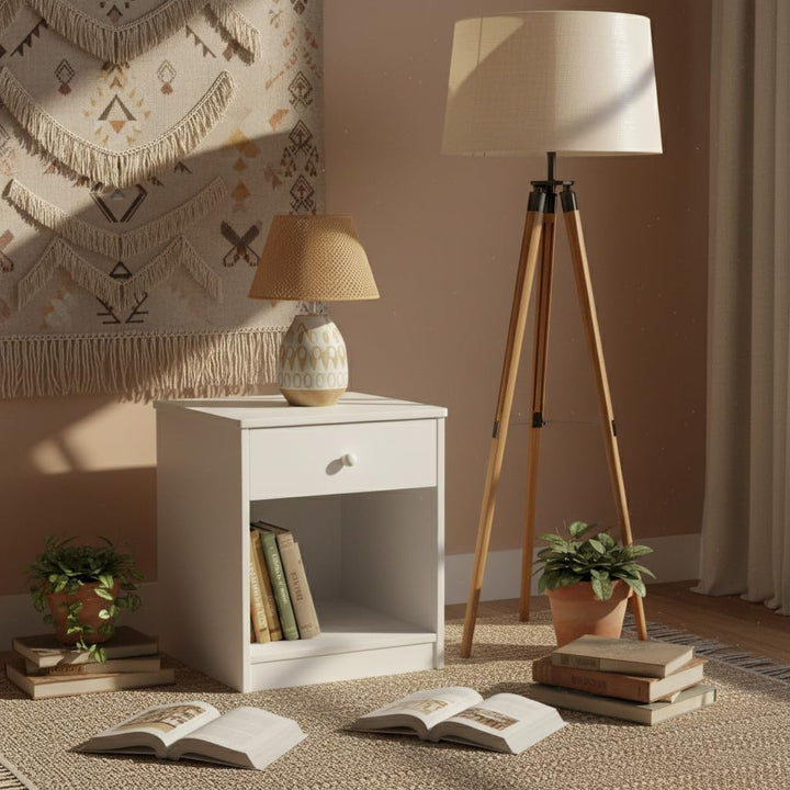 Leomark Nachttisch aus Holz - White Classic - Nachtschränkchen mit Schublade, Nachtschrank für Kinde