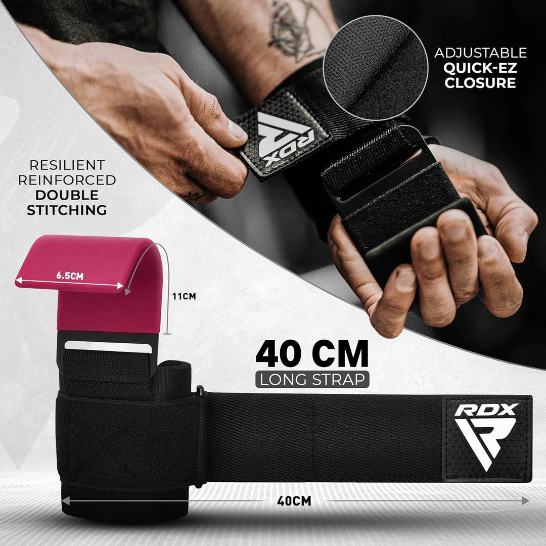 RDX Zughilfen Haken Krafttraining, 8mm Gepolstert Handgelenkschutz, Profi Bodybuilding Gewichtheben