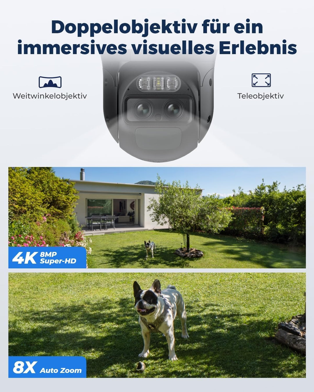 Reolink 4K PTZ Überwachungskamera Aussen Akku mit Auto-Tracking & Auto-Zoom, Dual Lens, 8MP Solar WL