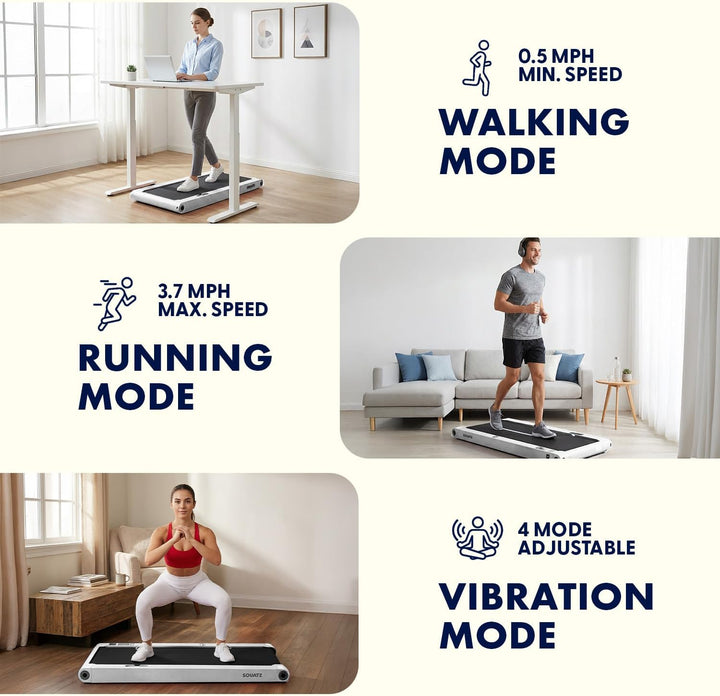 Squatz 2 in 1 Walking Pad- mit Vibration, Laufband für Zuhause, 6 km/h, mit APP & Bluetooth, Unter-d