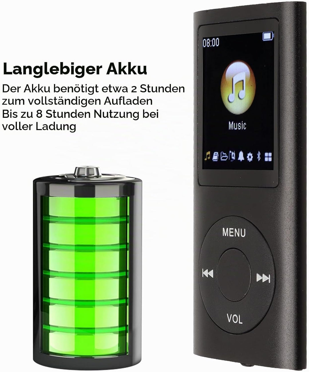 MP3 Player, 64 GB Tragbarer MP3 Player für Studenten, 1,8 Zoll LCD Bildschirm, Verlustfreier Sound,