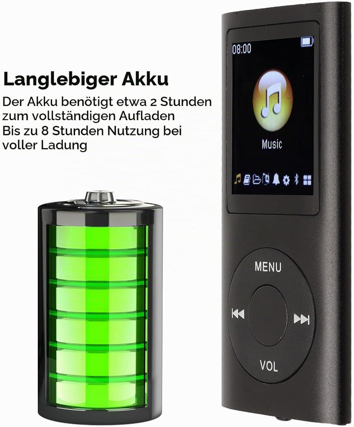 MP3 Player, 64 GB Tragbarer MP3 Player für Studenten, 1,8 Zoll LCD Bildschirm, Verlustfreier Sound,