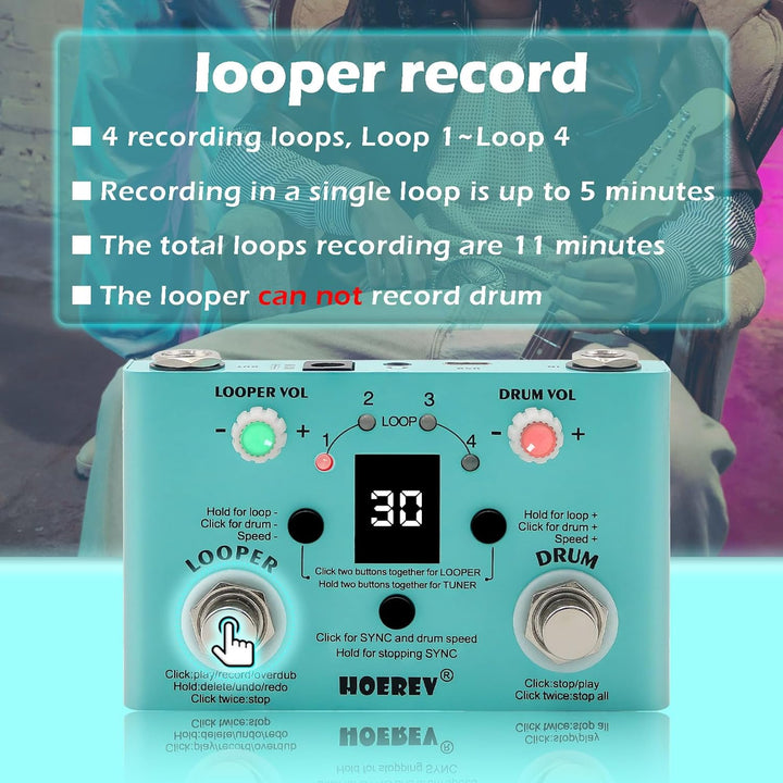 HOEREV Drum Looper Tuner Effekt Audio Workstation Gitarrenpedal ohne Netzteil