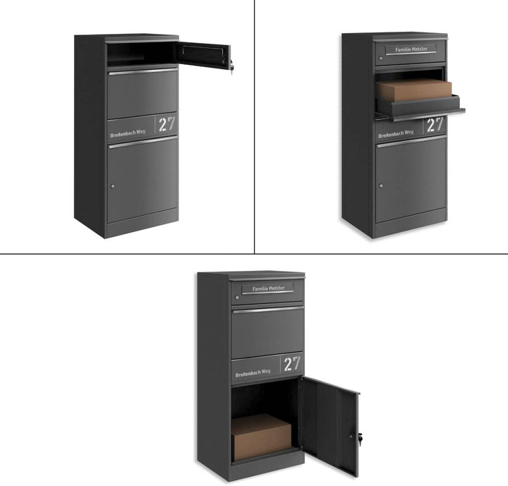 Metzler Paketbox draussen gross in Eisenglimmer DB703 - Briefkasten mit Paketfach personalisiert mit