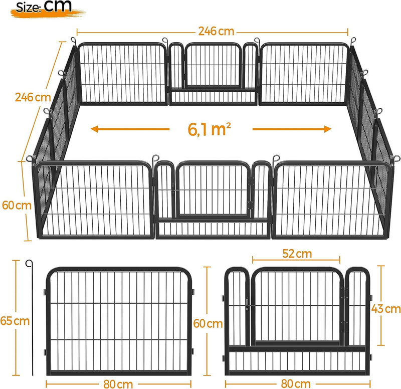 Yaheetech 12-teilig Welpenlaufstall 60cm hoch, Freigehege mit 2 Türen, Welpenzaun für Camping & Gart