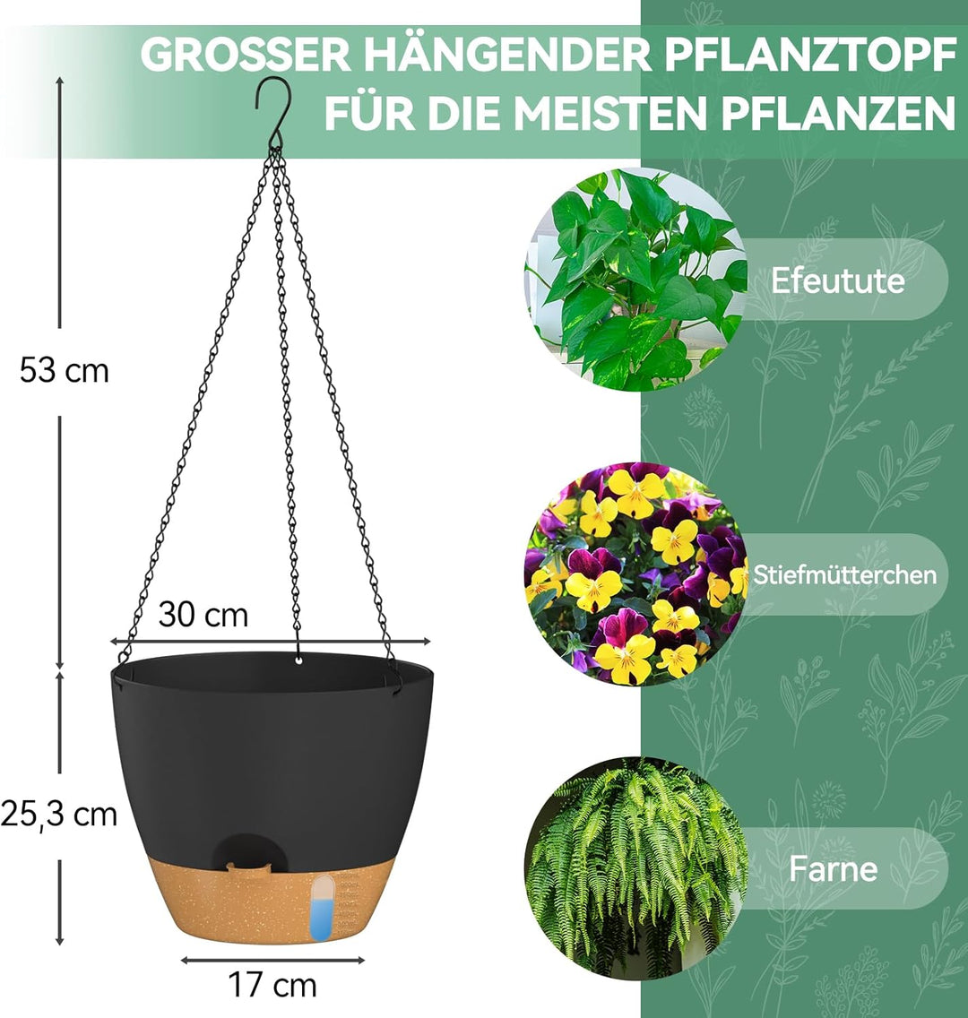 ZMTECH 30 cm Hängetopf für Pflanzen mit Bewässerungslippe 12 Zoll selbstbewässernder Pflanzentopf mi