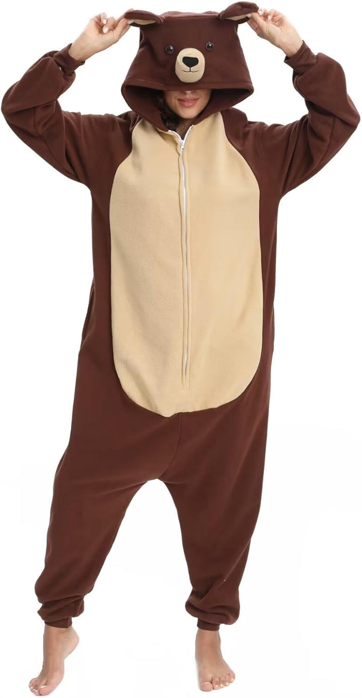 LABULA Onesie Tier Erwachsene Unisex Tieroutfit Cosplay Pyjamas Karneval kostüm M Braunbär, M Braunb
