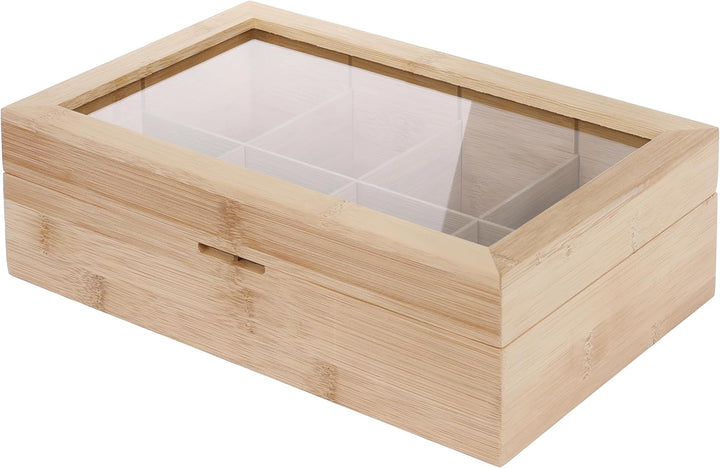 Bambus Teebox Teekiste aus Holz mit 8 Fächern und Sichtfenster - Ideal für Teebeutel, Tee, Kaffee, G
