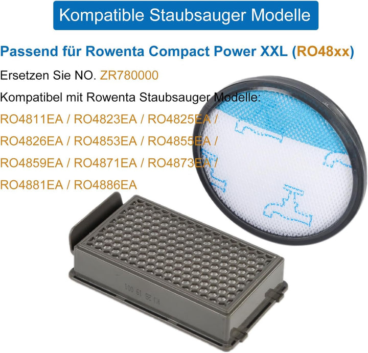 2 Stück Hepa Filterset für Rowenta Compact Power XXL RO4825 RO4871 RO4855EA RO4881EA RO4811EA Staubs