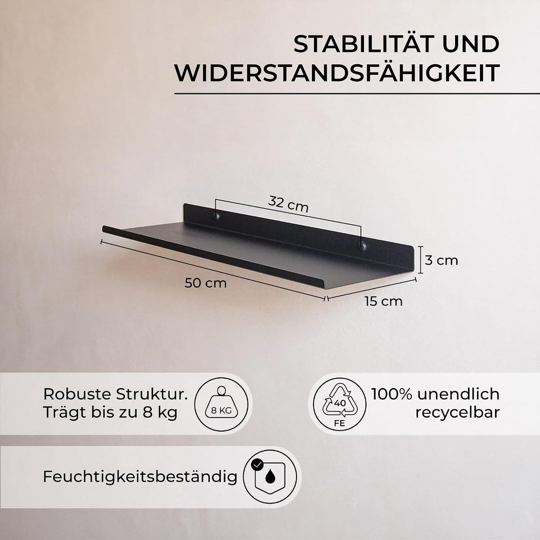 MILUKA Wandregal Schwarz aus Metall | 2er Set Schweberegale Schwarz 50 cm | Badezimmer Regal Wand |