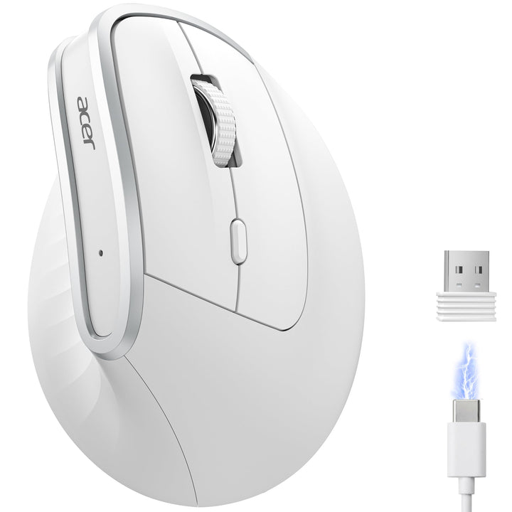 Acer 2.4G Ergonomische Maus, Vertikale Optische Maus Kabellos 1600 DPI, Wiederaufladbar Wireless Mou