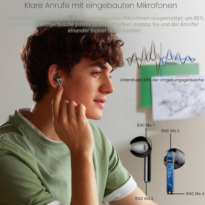 Bluetooth Kopfhörer, Kopfhörer Kabellos Bluetooth 5.4 mit 4 HD Mic Stereo HiFi, In Ear Kopfhörer 40H