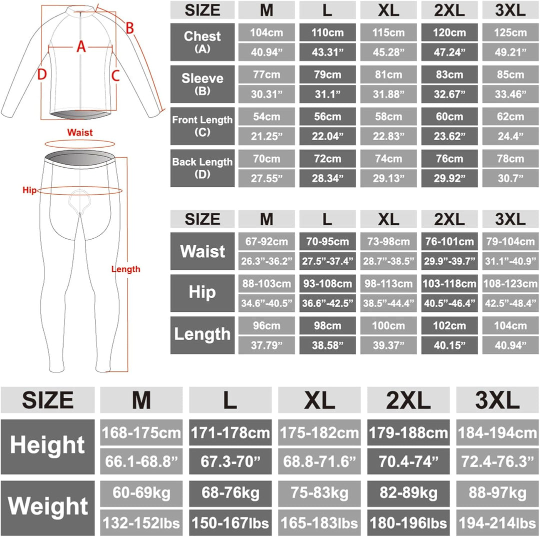 X-TIGER Herren Langarm Radtrikot Set Winter Radsportanzüge mit 5D Gel Gepolsterten Trägerhosen Herbs
