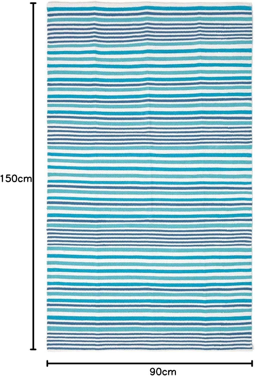 Homescapes blau gestreifter Teppich/Bettvorleger 90 x 150 cm aus 100% Baumwolle, klassischer Streife