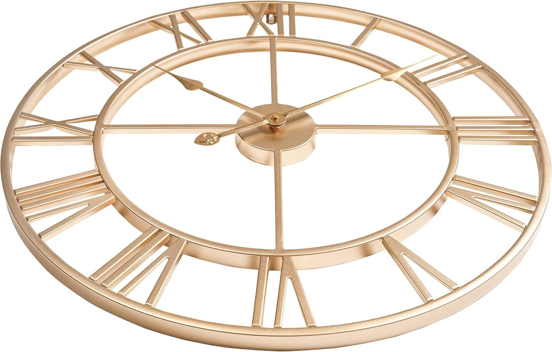 Grosse Wanduhr im Vintage-Stil, rund, geräuschlos, Gold. Gratis dazu EIN Extraset Uhrzeiger in Schwa