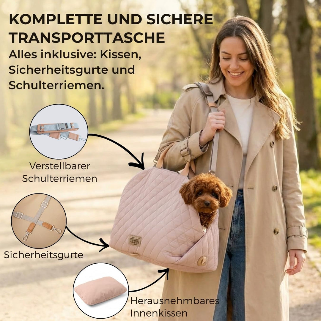 Hundetransporttasche fürs Auto, Auto-Hundesitz, Katzentransporttasche mit Schultergurt und Sicherhei