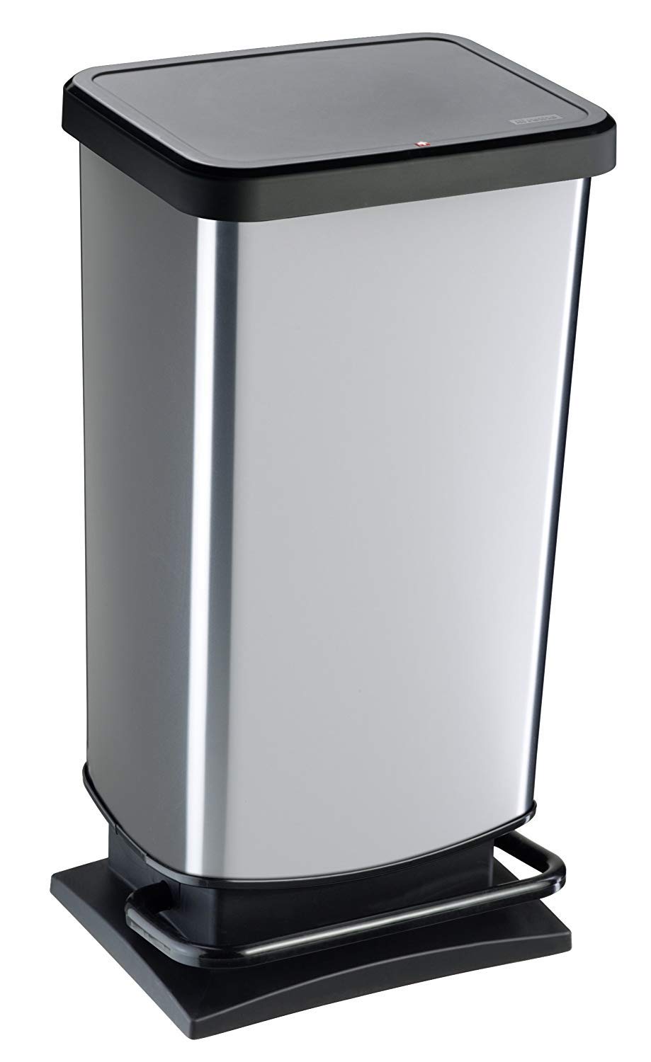 Rotho Paso Mülleimer 40l mit Pedal und Deckel, Kunststoff (PP) BPA-frei, silber metallic, 40 Liter (