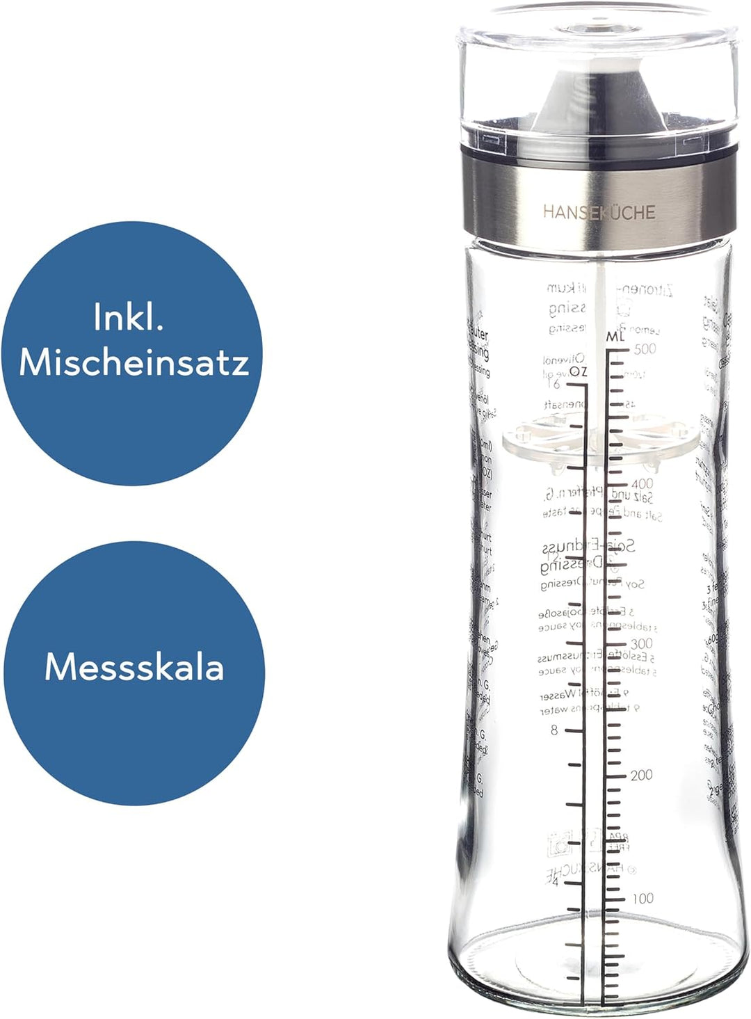 Dressingshaker Glas 500 ml – Mit verbessertem Deckel – Spülmaschinenfest (Dressing Shaker), Dressing