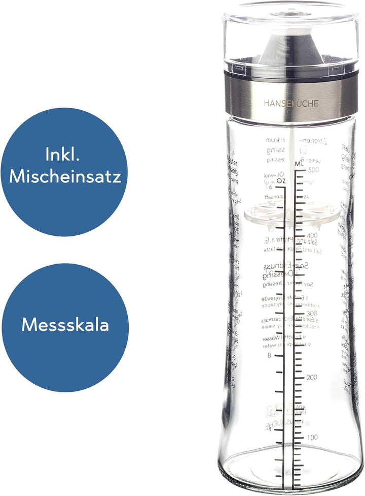 Dressingshaker Glas 500 ml – Mit verbessertem Deckel – Spülmaschinenfest (Dressing Shaker), Dressing