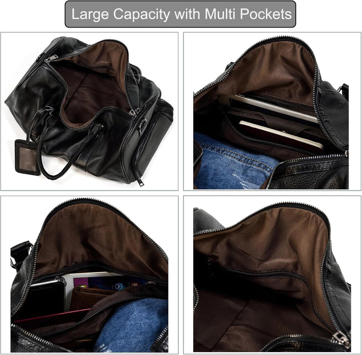 Luufan Unisex Leder Reisetasche Vintage Reisetasche Schwarz, Schwarz