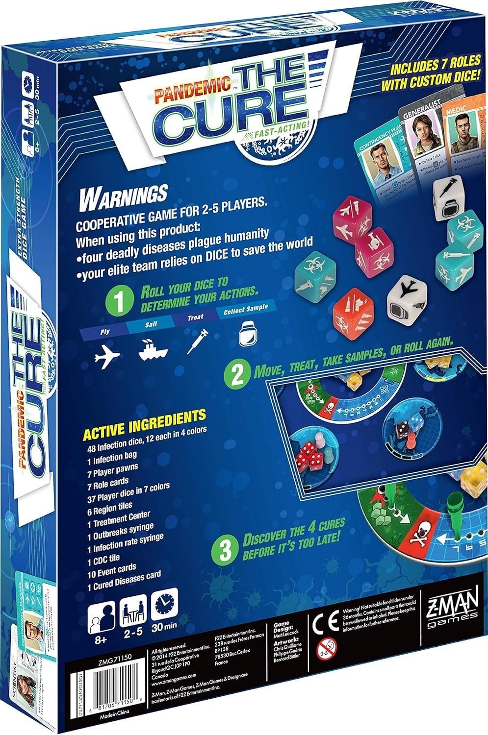 Z-Man Games , Pandemic The Cure, Board Game, Ages 8+, for 2 to 5 Players, 30 Minutes Playing Time