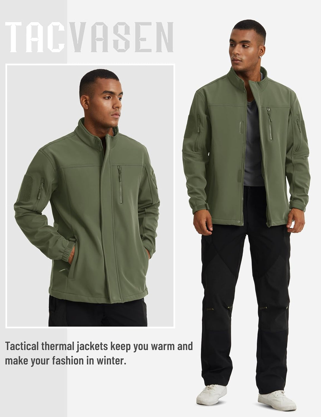 TACVASEN Herren Softshell Jacke Winddichte Outdoorjacke Übergangsjacke mit Reissverschlusstasche L A