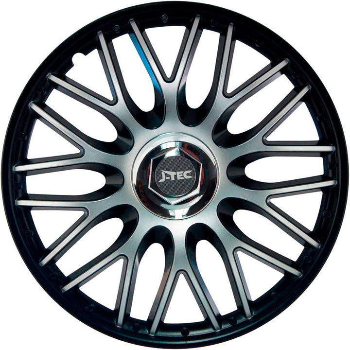 Satz J-Tec Radzierblenden Orden 15-Zoll Schwarz + Chrom Ringe 15-inch Schwarz + Chrom Ringe, 15-inch