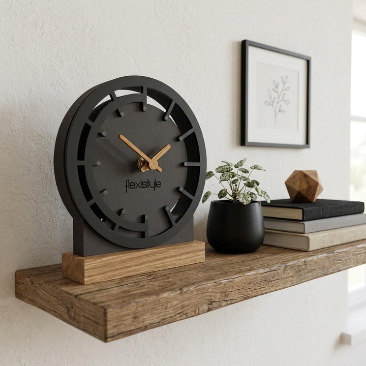 FLEXISTYLE Modern standuhr tischuhr klein aus Holz Eiche Wohnzimmer Badezimmer Uhr Holz tischuhren h