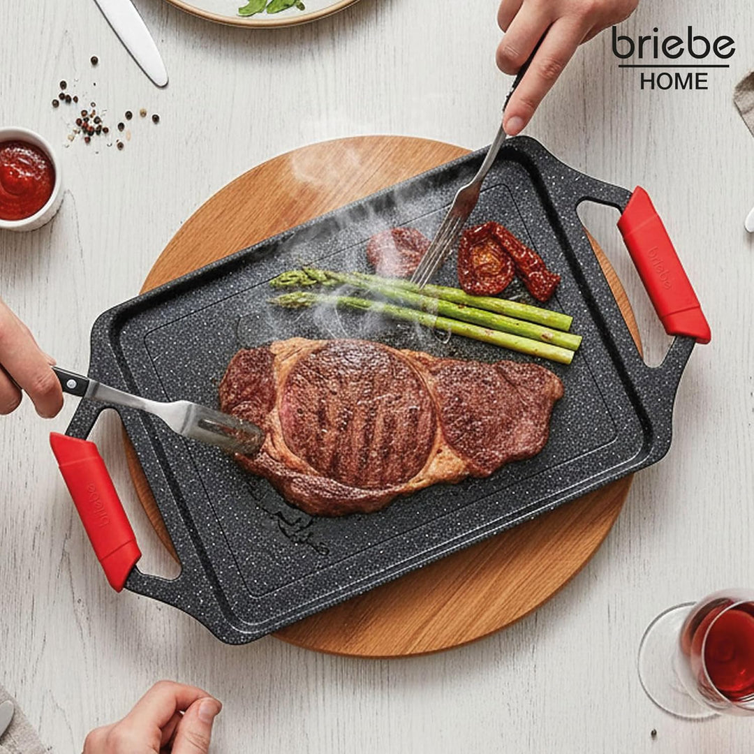 briebe Black Titanium Grillplatte Induktion, Antihaft Titanium, Aluminiumguss, Grillpfanne Bratblech