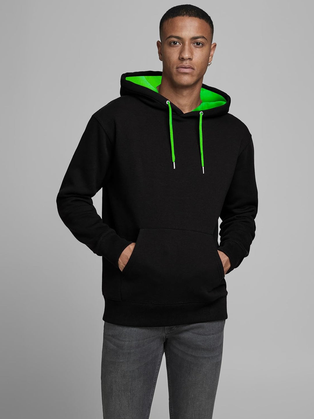 JACK & JONES Herren Soft Sweat Hood Kapuzenpullover, Bequemer Pullover für Männer L Schwarz (Black N