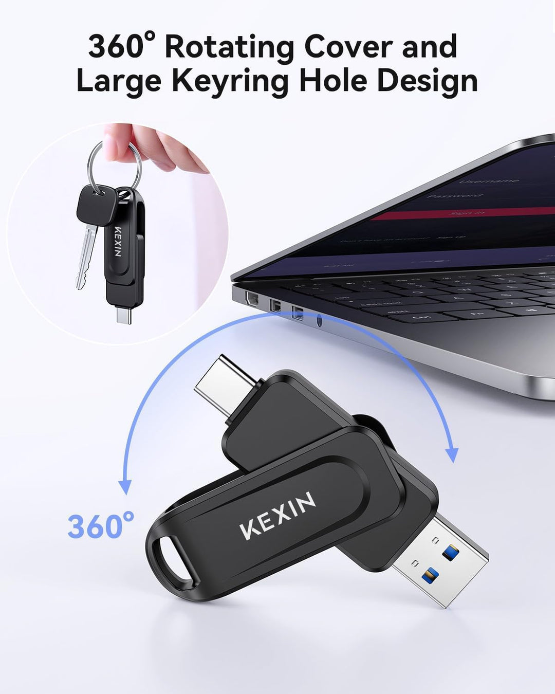 KEXIN USB C Stick 64GB USB 3.0 OTG 2er Pack, bis zu 100 MB/s, Dual-USB Type-C & USB-A Anschlüsse, Sp