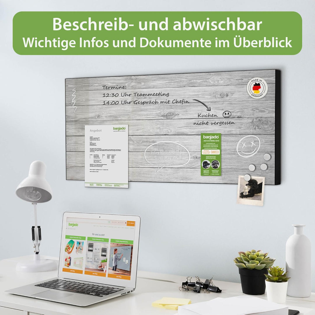 banjado Magnettafel schwarz 78 x 37cm / Magnetwand Metall/Magnetpinnwand als Memoboard/Pinnwand Magn