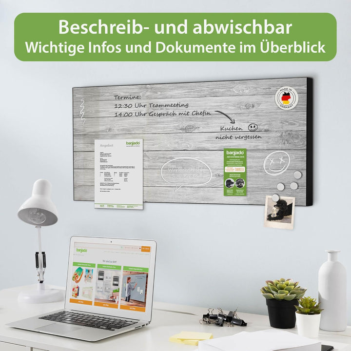 banjado Magnettafel schwarz 78 x 37cm / Magnetwand Metall/Magnetpinnwand als Memoboard/Pinnwand Magn