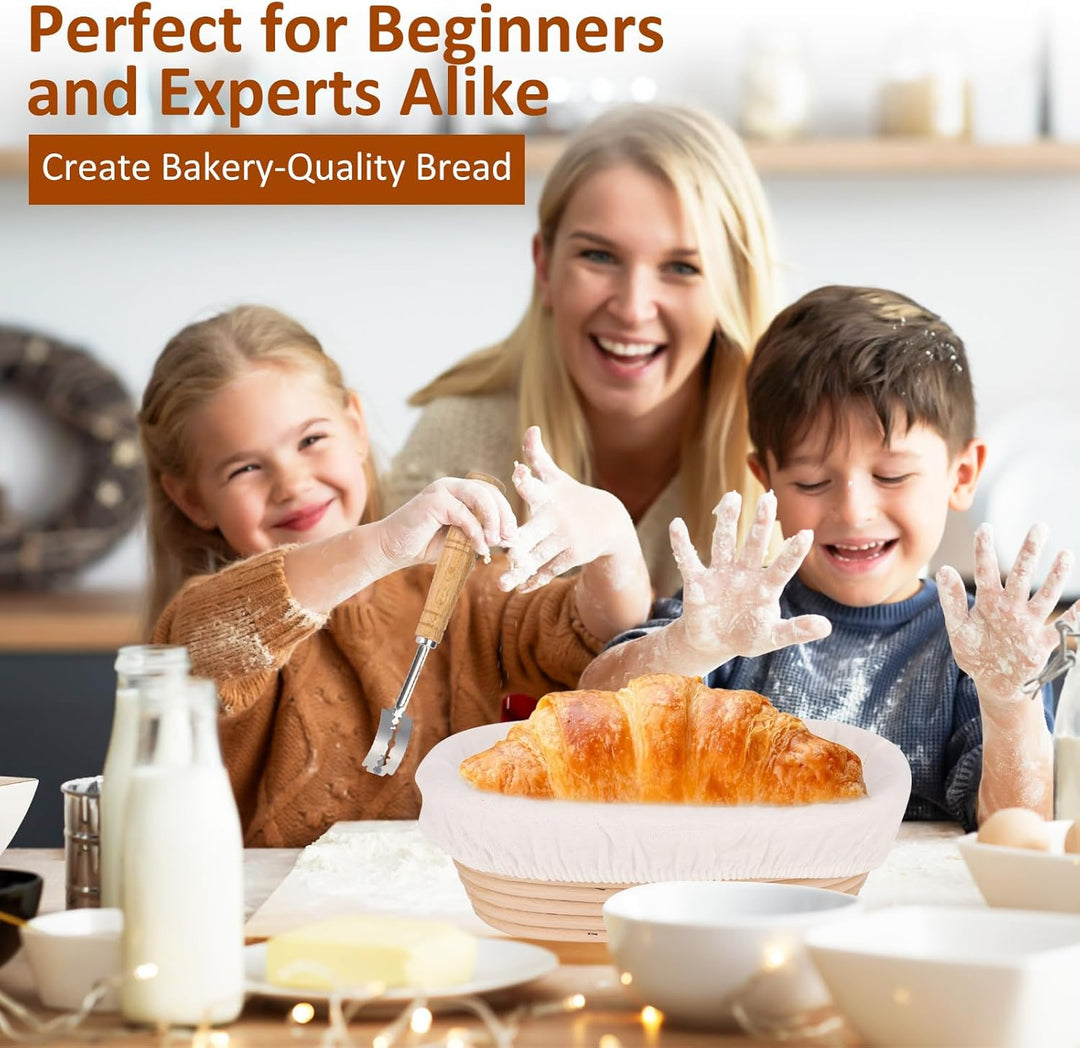 Gärkörbchen 10 Zoll, 7-teilig Sauerteig Brot Gärkorb Set, Sauerteig Starter Set Glas 700ml, 100% Nat