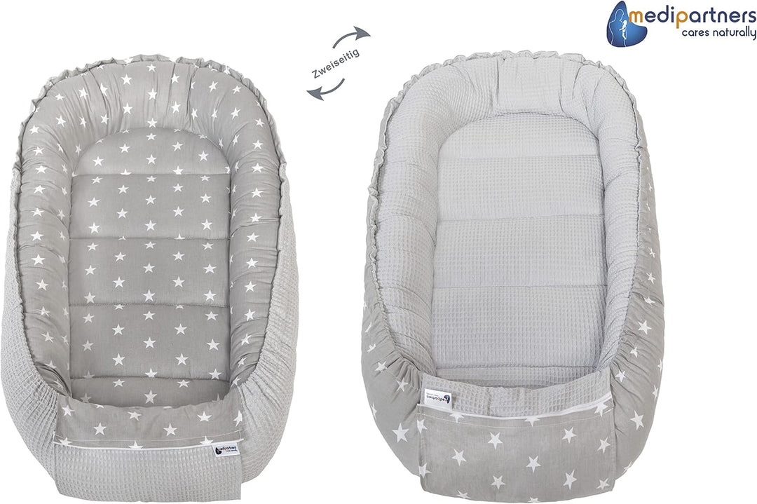 Medi Partners Babynest Kuschelnest Babynestchen 100% Baumwolle Waffle Nestchen Reisebett für Babys S